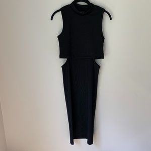 TOPSHOP PETITE Black Ribbed Mockneck Cutout Dress